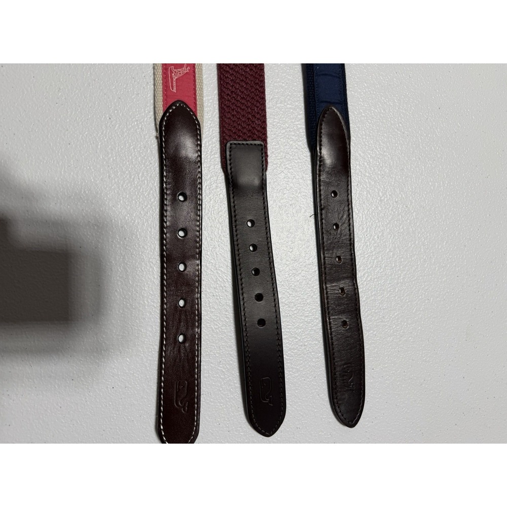 Vineyard Vines Men’s Belts - Navy, Maroon, Pink with Brown Leather Trim - Picture 4 of 9